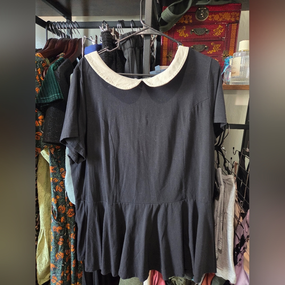 Modcloth Black Pleated Blouse with Peter Pan Collar